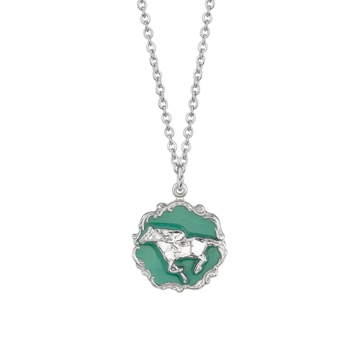 1928 Jewelry® Silver-Tone Turquoise Color Enamel Horse Pendant Necklace 16″Adj.