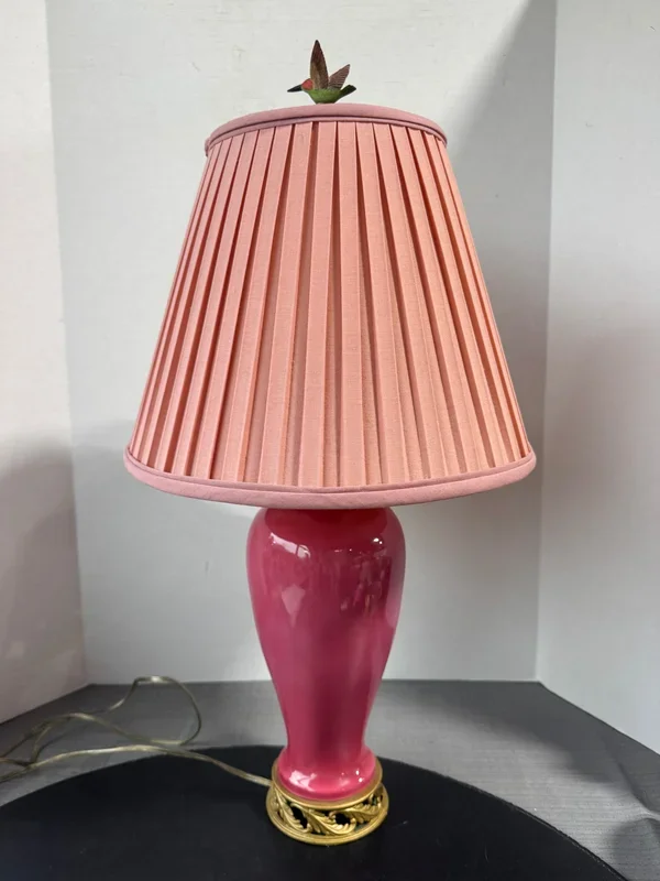 80’s Style Mauve Ceramic 3-Way Lamp with Matching Shade