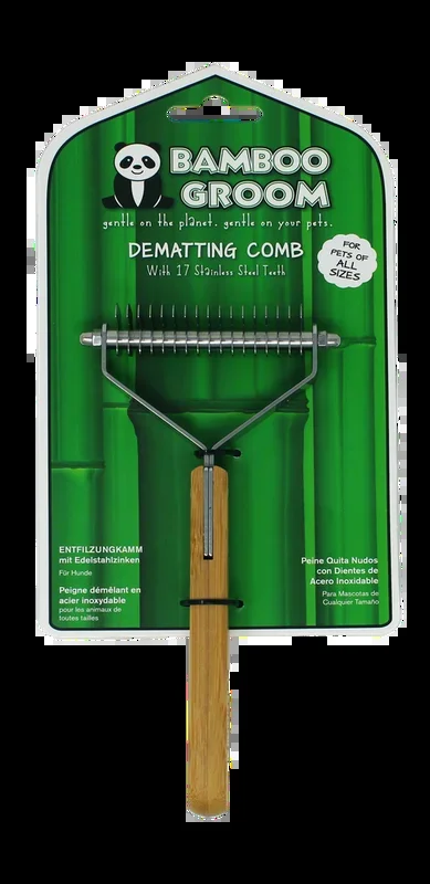 Bamboo Groom Dematting Comb with 17 Stainless Steel Teeth