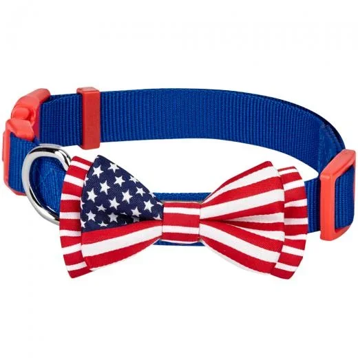 Blueberry Pet – American Flag Handmade Bowtie Dog Collar