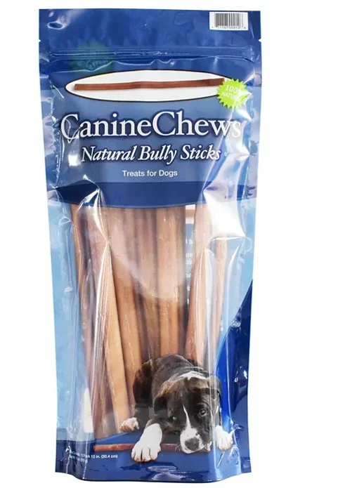 Canine Chews Natural 12″ Bully Sticks Dog Treats, Beef Flavor (12 sticks)