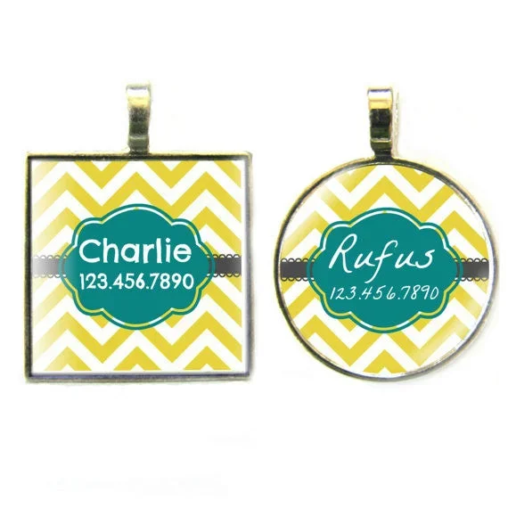 Chevron Yellow Stripes Dog License Tag