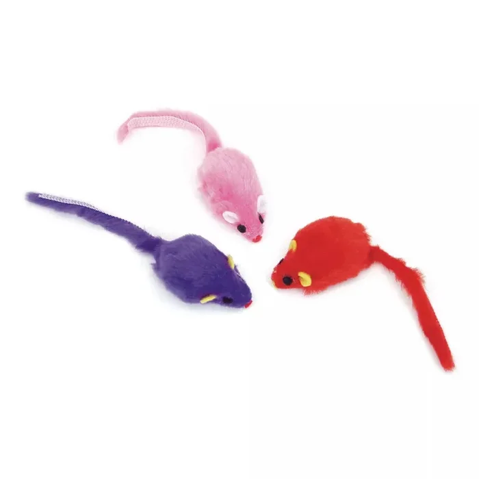 Coastal Pet Products Turbo Assorted Mice Cat Toys 2″ Fur Mice Blue Red Pink