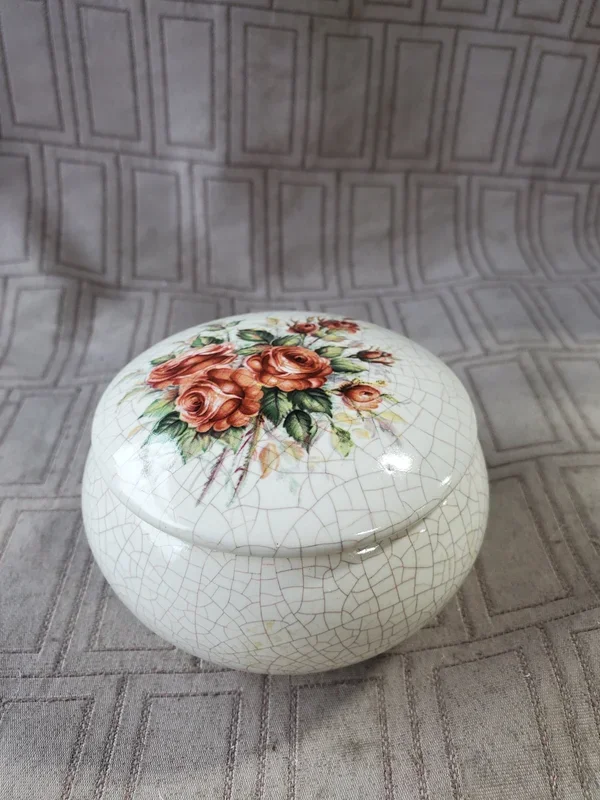 Crackle Glazed Rose Trinket Box