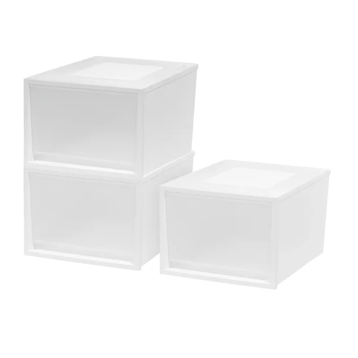 Deep Box Chest Drawer, White, 3 Pack