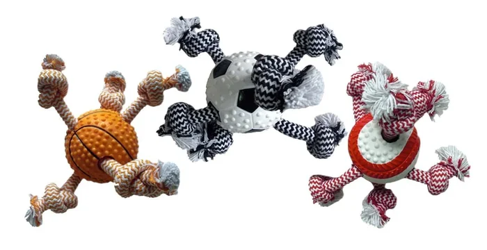 Doglucent TPR Ball with Rope Dog Toy, 9″, Assorted
