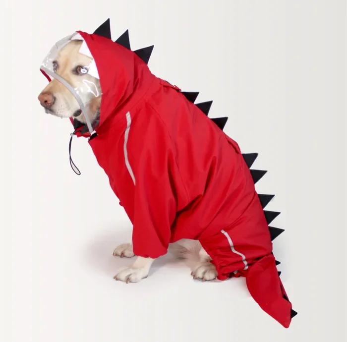 Dogobow Dino Body Suit Raincoat for Dogs and Cats (Red)