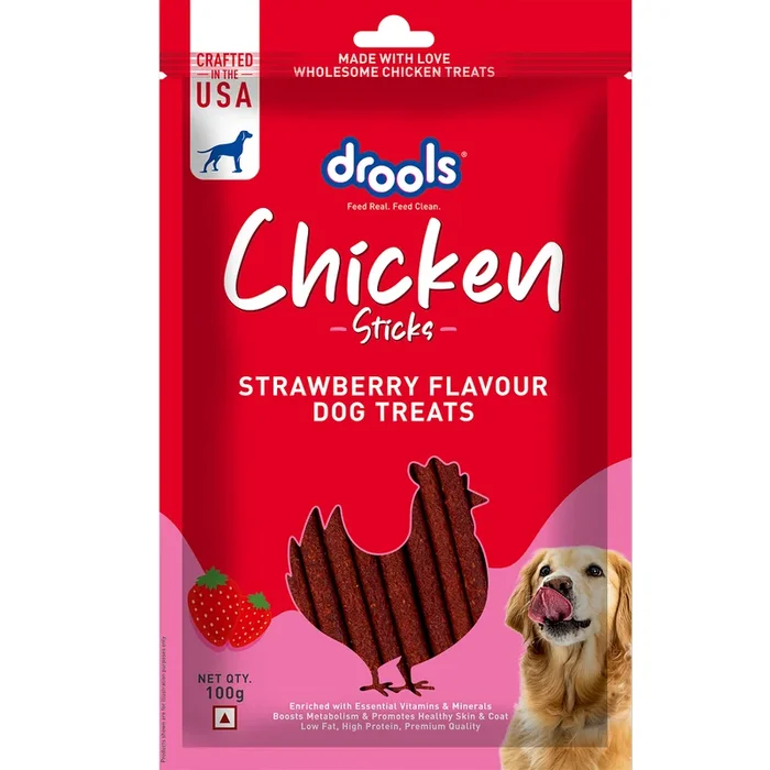 Drools Strawberry Flavour Chicken Sticks Treat for Dogs