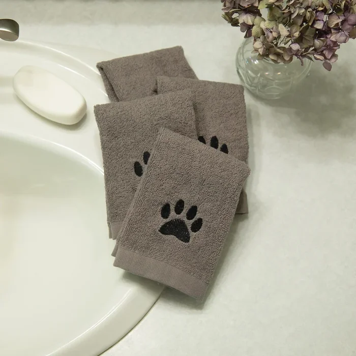 Embroidered Paw Wash Cloth – Set of 4