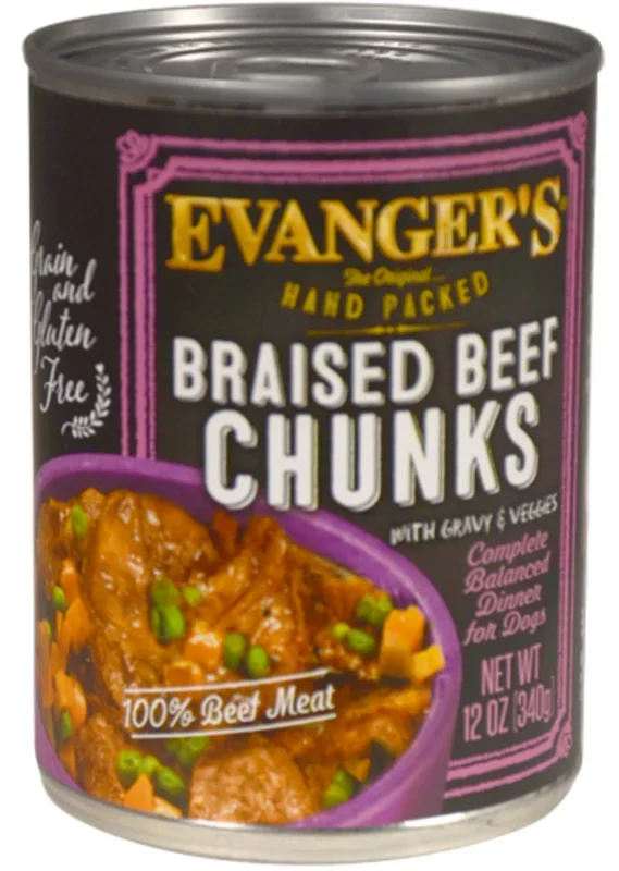 Evanger’s Hand Packed Grain Free Braised Beef Chunks with Gravy Canned Dog Food