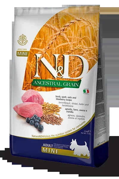 Farmina Natural & Delicious Ancestral Grain Lamb & Blueberry Mini Adult Dry Dog Food