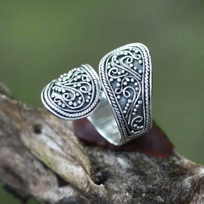 Floral Paisley Silver Wrap Ring