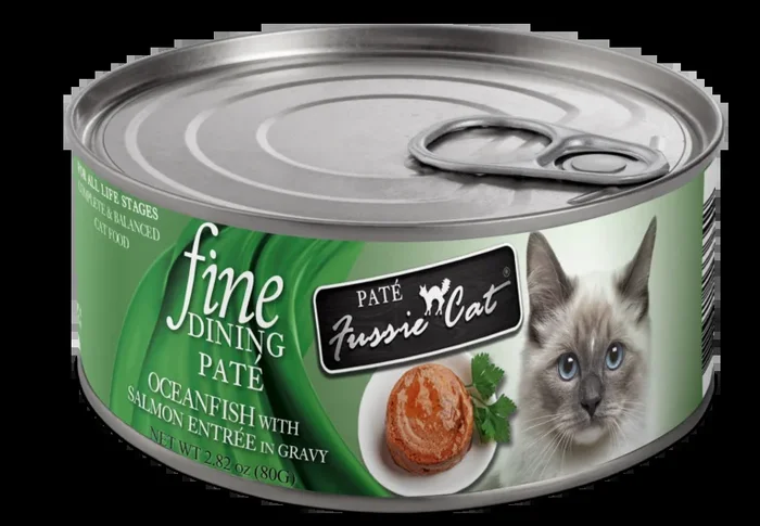 Fussie Cat Fine Dining – Pate – Oceanfish with Salmon Entree in gravy Cat Food