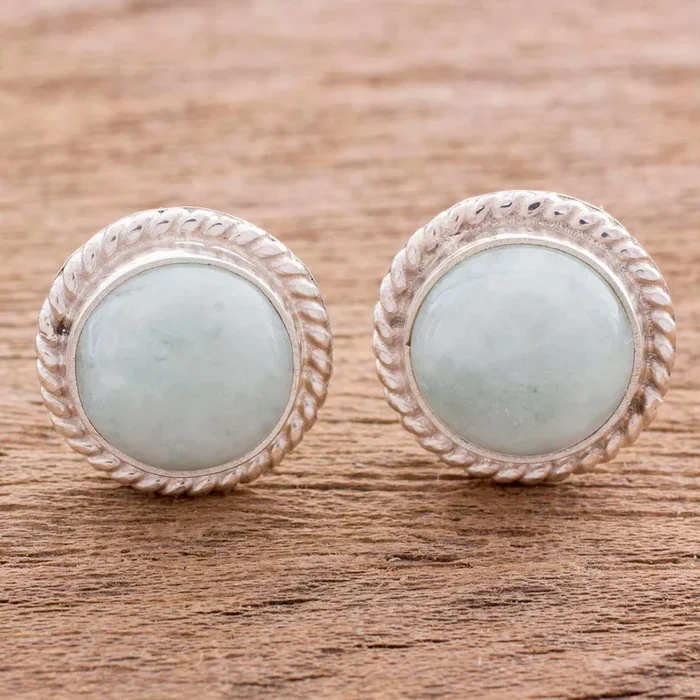 Jade & Sterling Silver Button Earrings