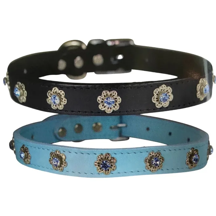 Leather Brothers – Collar Leather W/ Fillagree RS 1″ Baby Blue