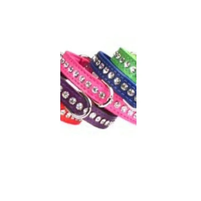 Leather Brothers – Collar Leather With Rhinestones Pink