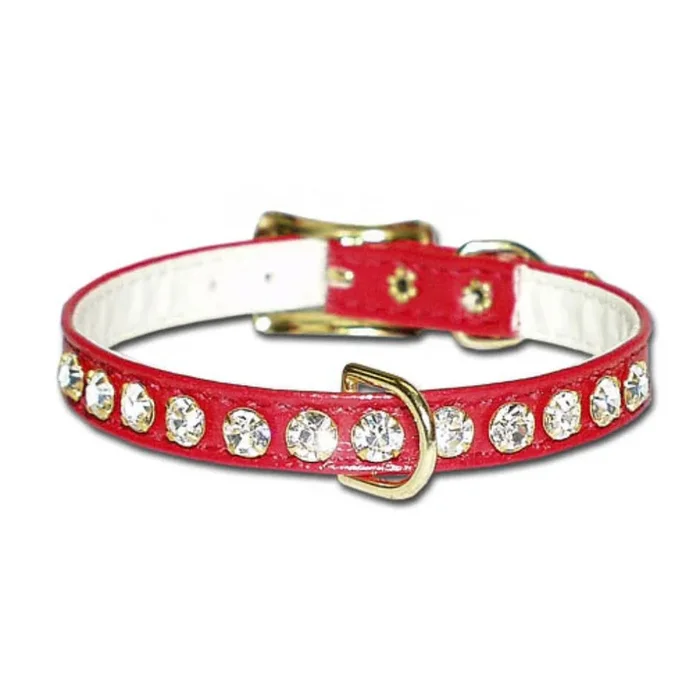 Leather Brothers – Collar Vinyl W/ Rhinestones & Center Dee Ring Red