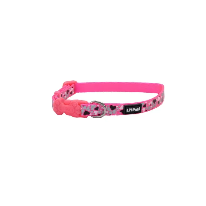 Li’l Pals® Reflective Dog Collar, Pink Hearts Petite Small