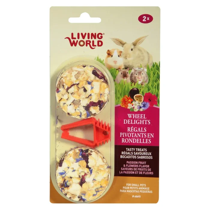 *Little Damaged* Small Animal Treat – WHEEL DELIGHTS – Passion Fruits & Flowers – 2 pack *Pickup Only*