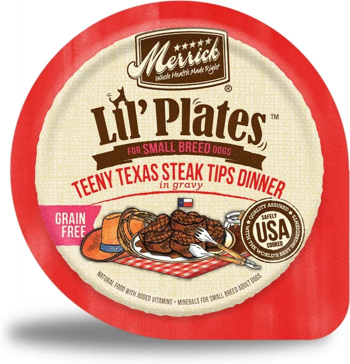 Merrick Lil’ Plates Small Breed Grain Free Teeny Texas Steak Tips Dog Food Tray