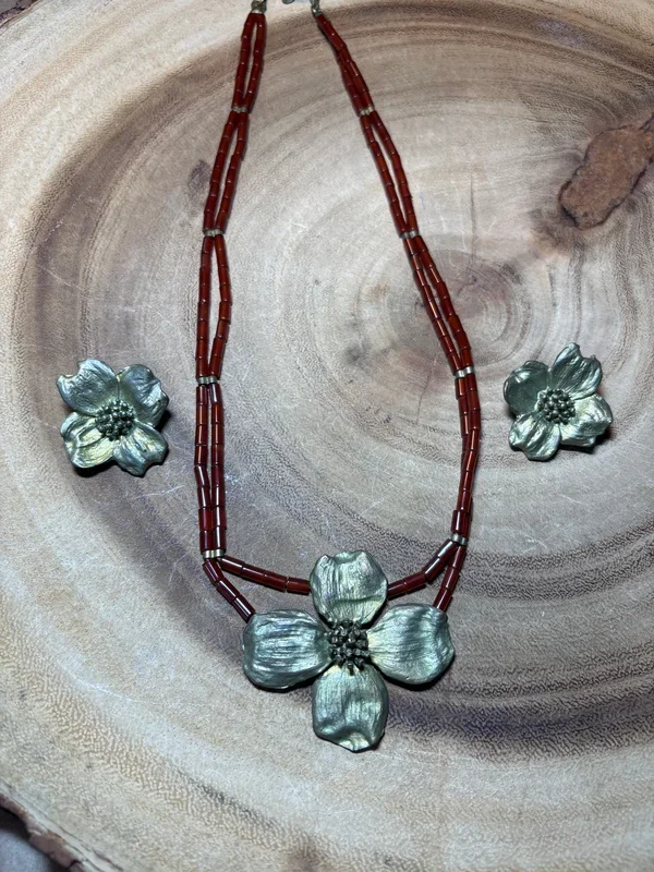 Michael Michaud Dogwood Necklace & Clip Earrings