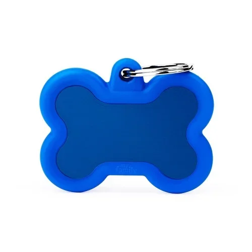 MyFamily Hushtag Big Blue Aluminum Bone ID Tag with Rubber