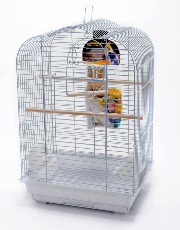 Penn Plax Starter Kit Scalloped Bird Cage – Medium/White