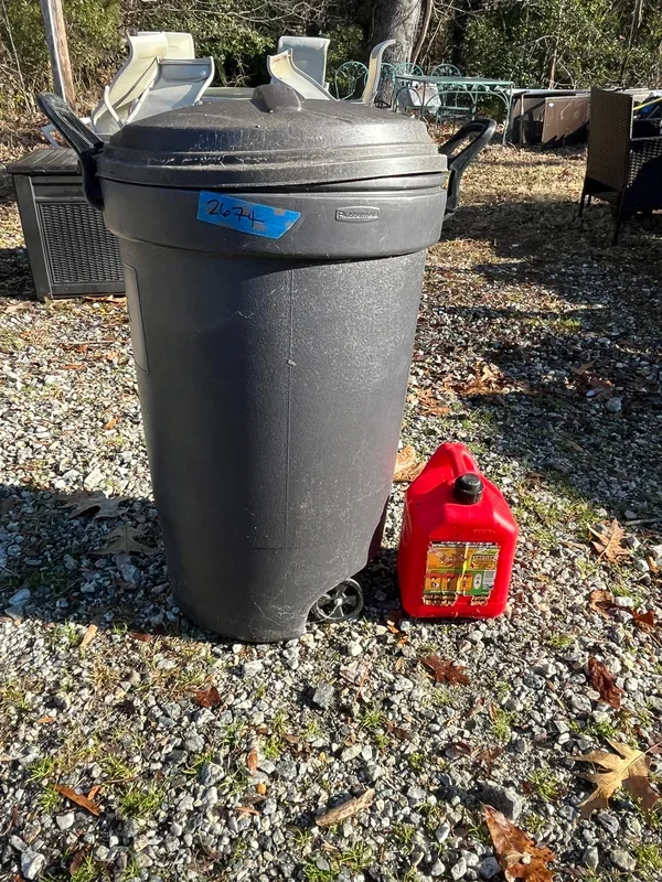 Plastic Rolling Trash Can & Plastic Empty Gas Container
