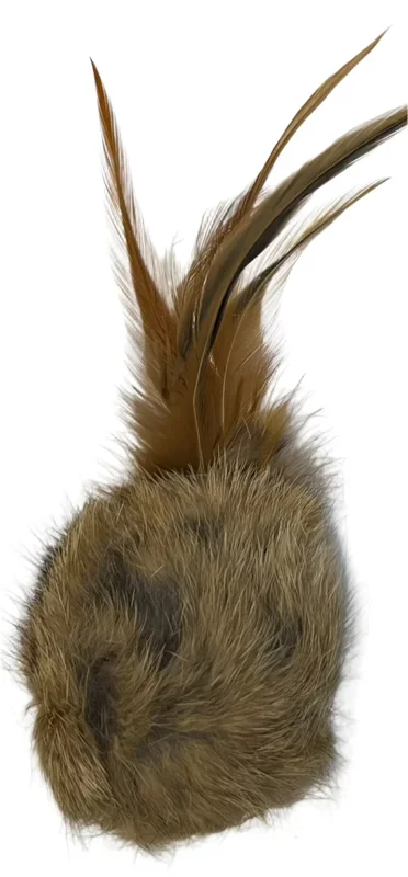Rabbit Fur Cat Toys – Ball of real Fur Oblong Shaped with Real Feathers