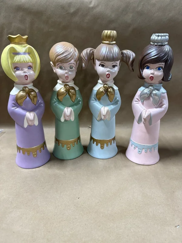 Set Of 4 Hand Painted Choir Figurine Candle Holders
