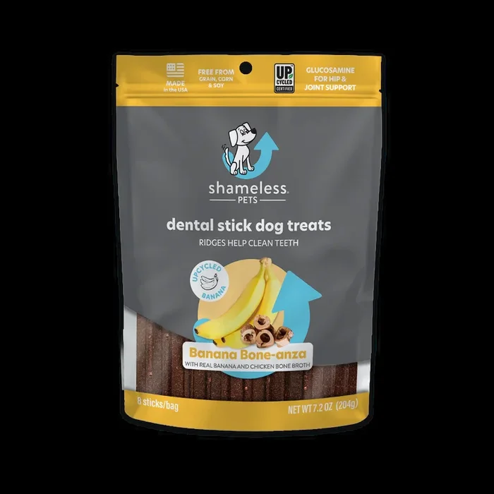 Shameless Pets Banana Bone-Anza Dental Sticks Dog Treats