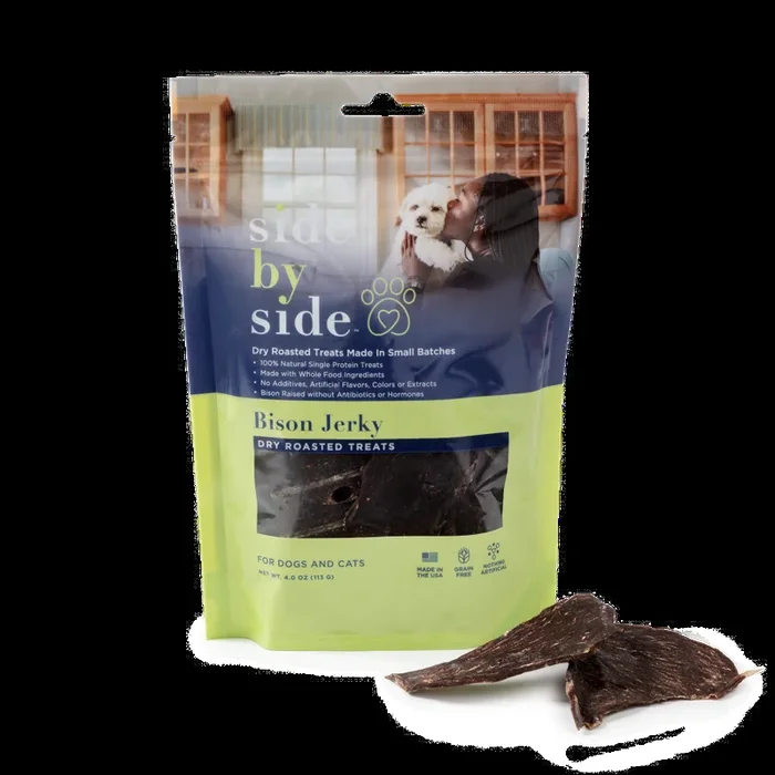 Side By Side Small Batch Dry Roasted Bison Jerky Treat Dog Treats
