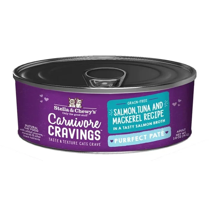 Stella & Chewy’s Carnivore Cravings-Purrfect Pate Salmon, Tuna & Mackerel Pate Recipe in Broth