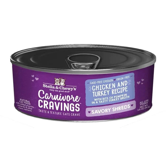 Stella & Chewy’s Carnivore Cravings Savory Shreds Chicken & Turkey Dinner Recipe Wet Cat Food