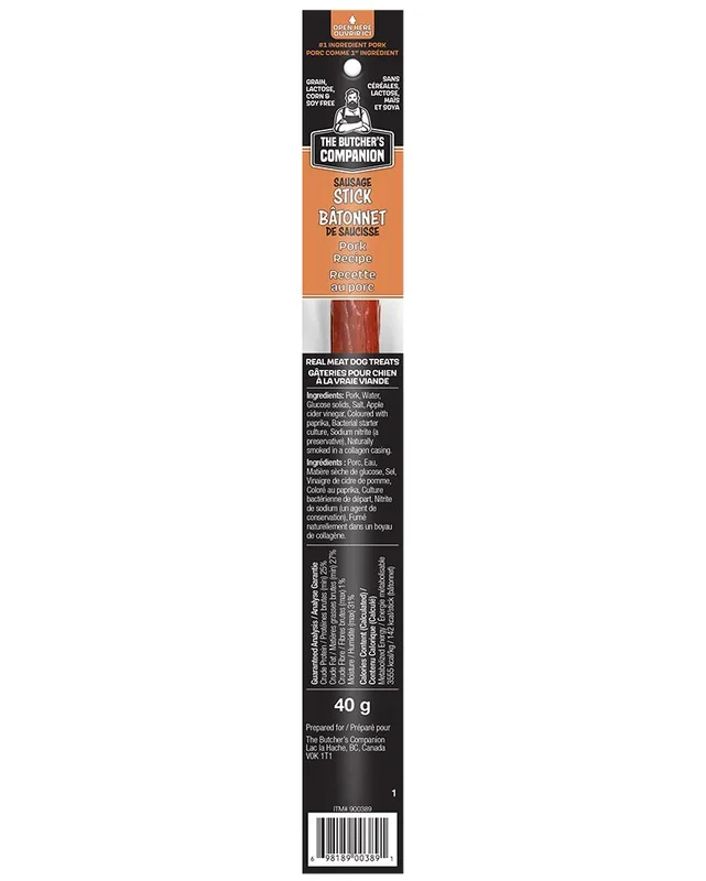 The Butcher’s Companion Pork Recipe Sausage Long Sticks Dog Treats