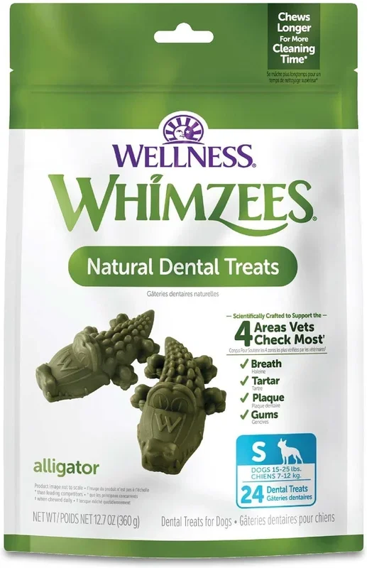 WHIMZEES by Wellness Alligator Dental Chews Natural Grain-Free Dental Dog Treats, Small