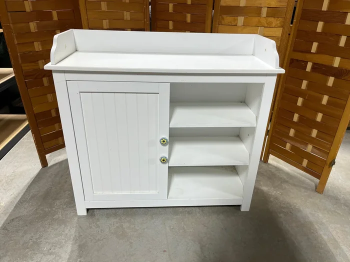 White Particle Board Cabinet with Open Shelves
