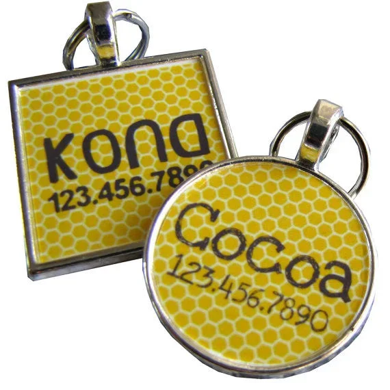 Yellow Honeycomb Dog License Tag
