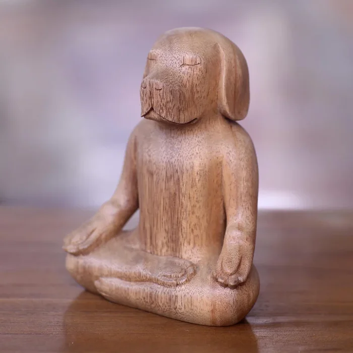 Yoga Beagle Artisan Hand Carved Wood Beagle in Yoga Pose Sculpture