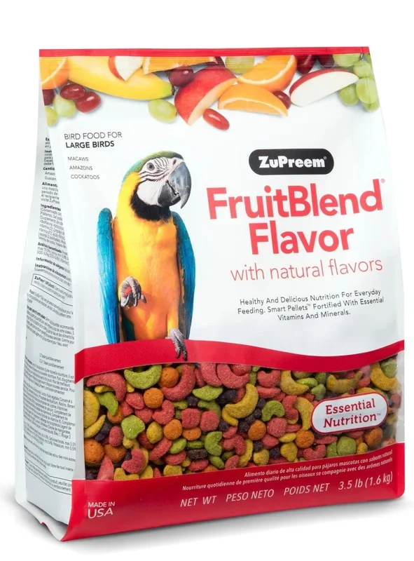 ZuPreem FruitBlend Flavor Pellets Bird Food for Large Birds, 3.5 lb – Daily Blend Made in USA for Amazons, Macaws, Cockatoos